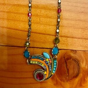 Boho Turquoise & Red Pendant Necklace -